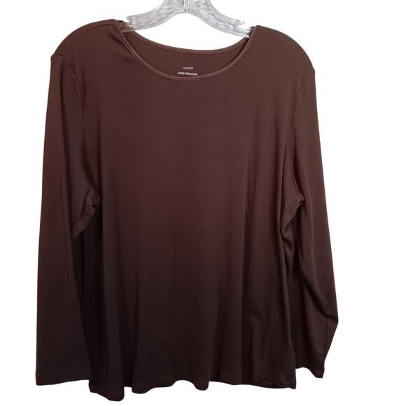 CJ Banks Tops - EUC CJ Banks Brown 3/4 Sleeve Satin Trimmed Neckline Top 1X